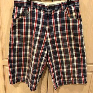 MENS FOOT LOCKER RED, WHITE & BLUE PLAID SHORTS